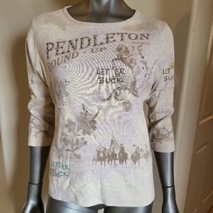 B14. Pendleton Cream Graphic Knit Top Round-Up Theme - Size Medium